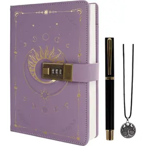 Diary with Lock,  Sun Journal with Lock for Women Men, A5 Refillable Notebook with Lock for Writing, 224 Numbered Pages