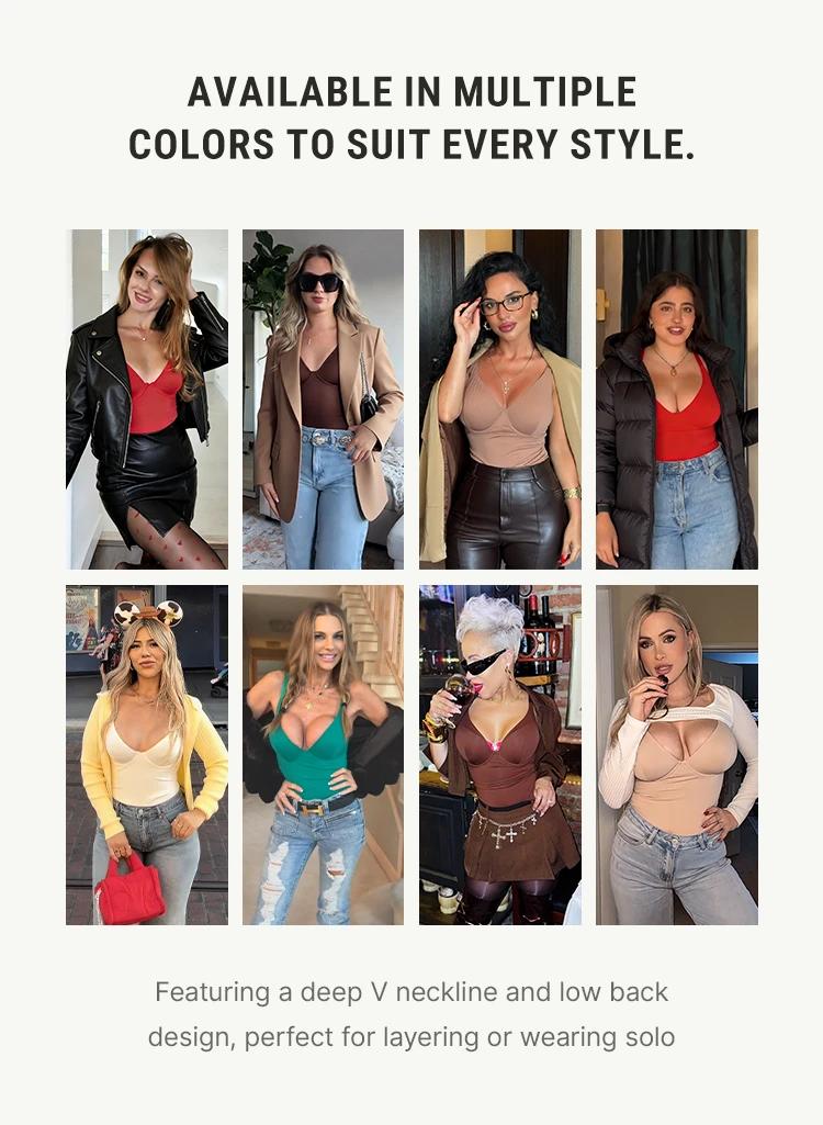 FeelinGirl  Bodysuit Thong Tummy Control Women V Neck Shapewear tts Basic Fashion Womenswear Fabric Bra Nylon Elastic #Summervibes