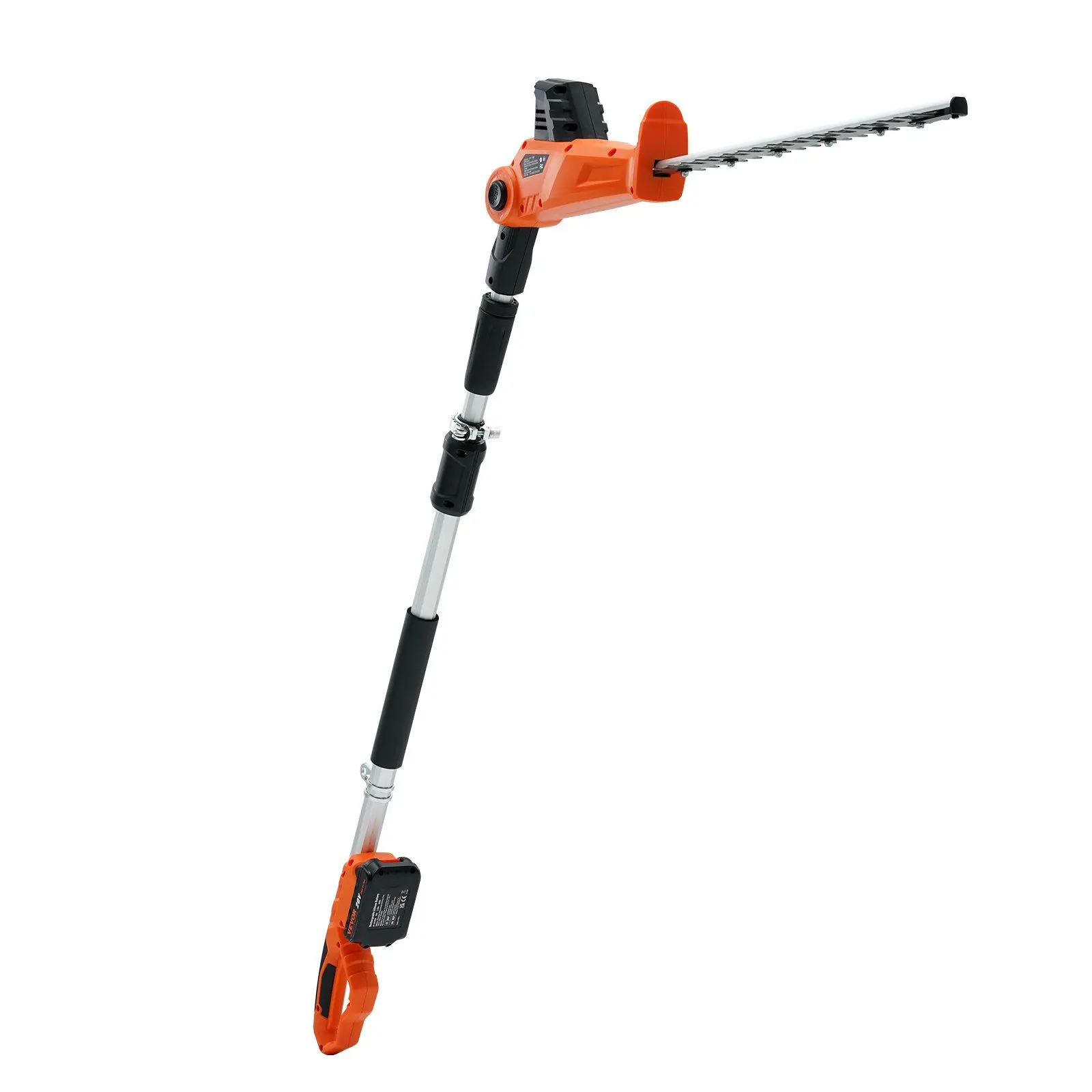 VEVOR 20V Cordless Telescopic Pole Hedge Trimmer Kit, 18-in Double-edged Steel Blade, 74"-94" Telescopic Pole, 1200 RPM, 20V Battery, Fast Charger, Shoulder Straps for High Branches