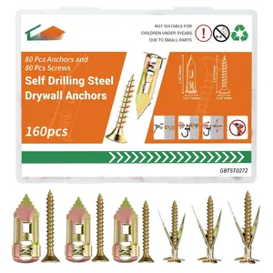 160 count Self Drilling Drywall Anchors with Screws Kit, Drywall Grip Anchors, No Drill Installation Wall Anchors for TV, Shelves & Picture , 80 Anchors + 80 Screws (0. x 1.18 inch) -