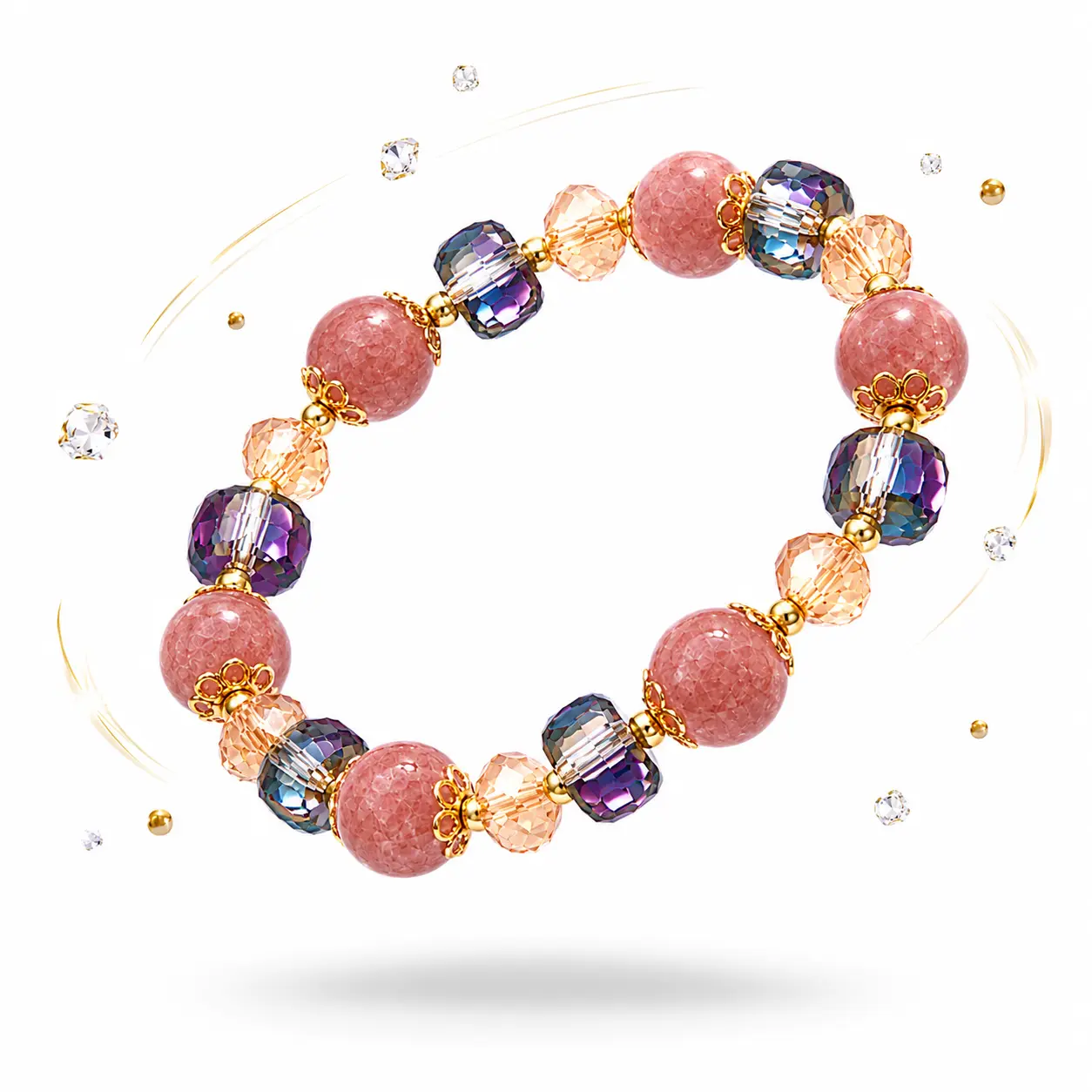 Women's Cute Strawberry Crystal Bracelet - Faceted Beads, Beadwork Aesthetic Bracelets & Bangles, Casual Arm Candy Costume Jewelry Accessories, Bling Effect, Beadwork Bracelets & Bangles
