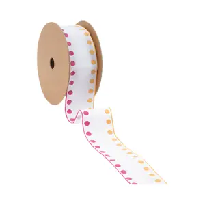 1 1/2" Wired Ribbon | Candy Dot Pink/Orange | 10 Yard Roll Spring decor Easter Day decor Valentine’s Day decor wrapping gifts