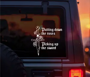 Sleep Token Lyrics Vinyl Car Decal – Putting Down the Roses Picking Up the Sword – Emotional Alt Music Sticker for Cars, Laptops, Water Bottles – Worship Band Fan Merch for Alt Girls & Vessel Fans