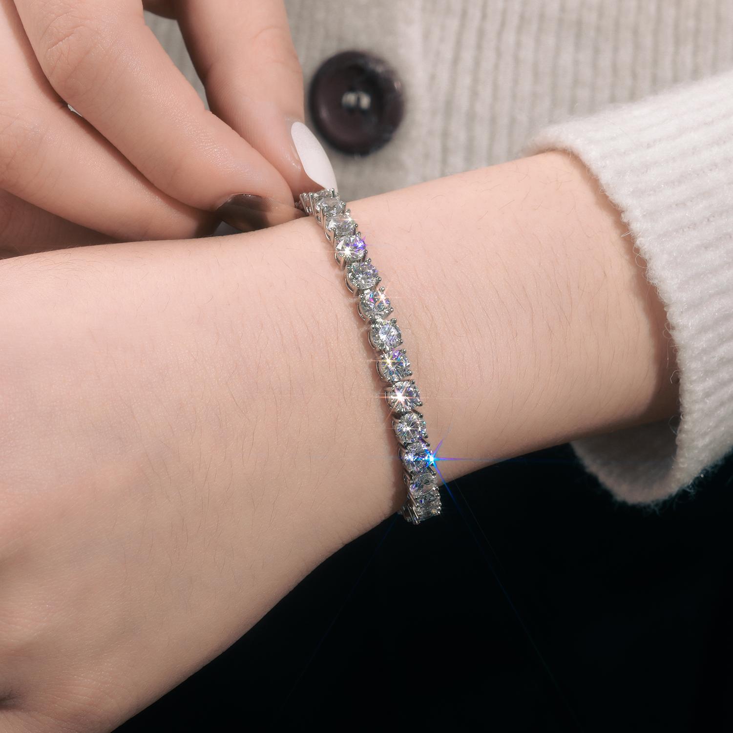 ICEOUTBOX 100% Real S925 D VVS Moissanite Tennis Bracelet For Women Men 925 Sterling Silver Sparkling Wedding Party Fine Jewelry