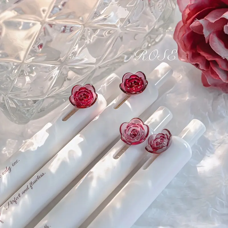 4 boxes of high-value ins style beautiful flower press pen romantic series neutral pen student office Writing Stationery 0.5mm black signature pen Writing Pen