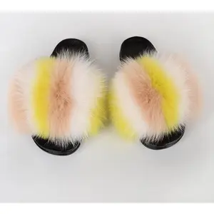 "MARSHMALLOW PIE" Banana Yellow Cream and White Striped Fur Fluffy Flip Flops™️