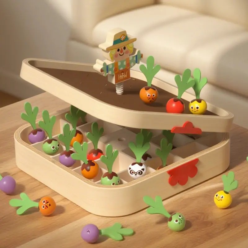 Happy Harvest Wooden Carrot Pull Toy Set, Educational Gardening and Color Recognition Game, Develop Fine Motor Skills and Imagination, Perfect for Kids, Great Gift for Birthdays & Holidays, Mother's Day Shape Sorter
