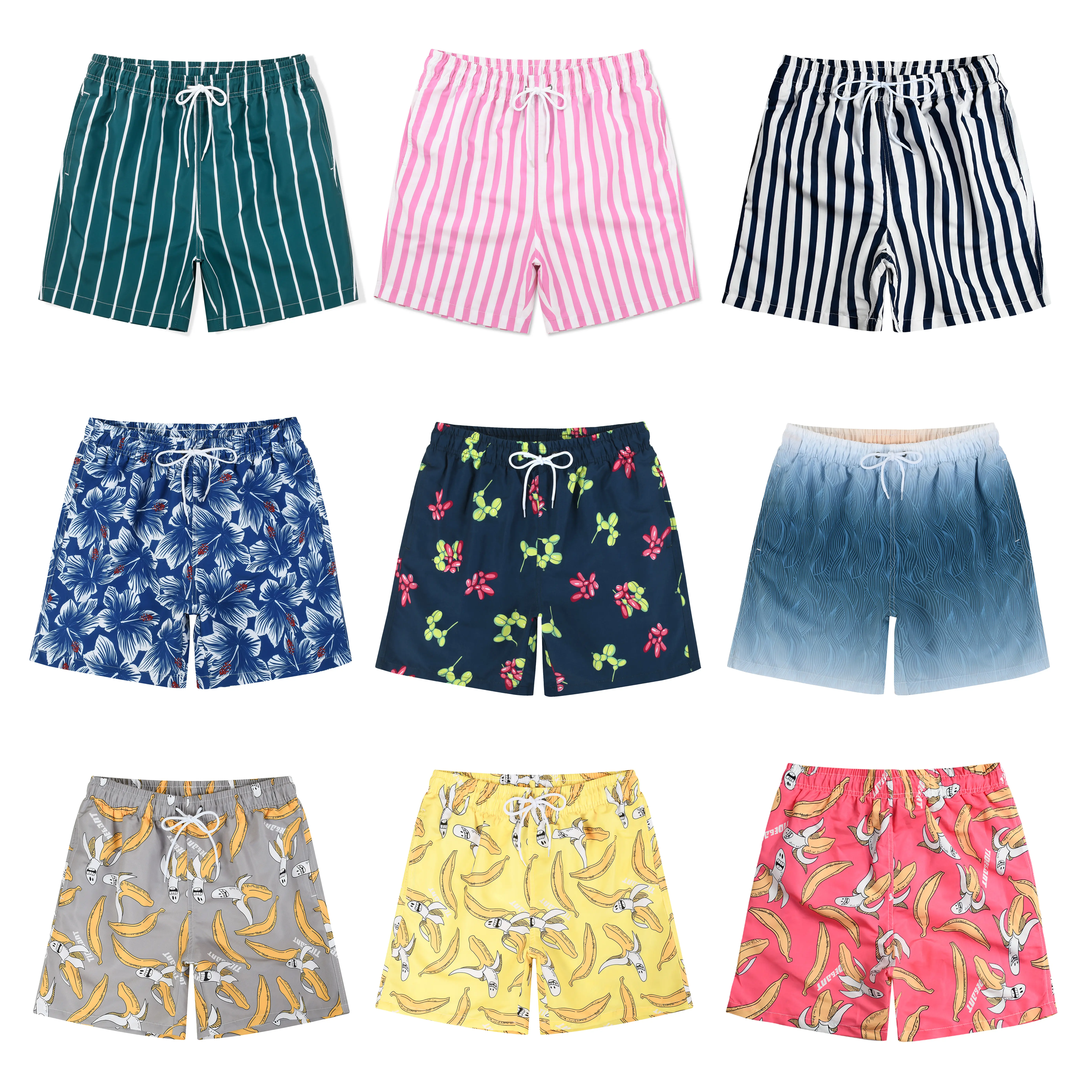 MADHERO Striped  Shorts Men 7" Inseam with Mesh Liner. Quick Dry Lightweight Summer Pants with Elastic Drawstring Waist & Multi-Pockets. Breathable Polyester for Streetwear, Hiking, Gym & Home. Men's Sizes S-2XL Menswear Tropical