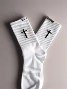 Men's Cross Print Crew Socks, Fitted Casual Comfy Breathable Mid-calf Socks for Daily Wear, Men's Socks for All Seasons, Breathable Fabric Socks Set