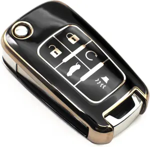 Key Fob Cover Compatible with Chevy Chevrolet Equinox Camaro Cruze Malibu Sonic Volt Spark Impala Buick Encore Allure TPU Remote Keyless Key Fob Case Protection Shell Accessories, Black