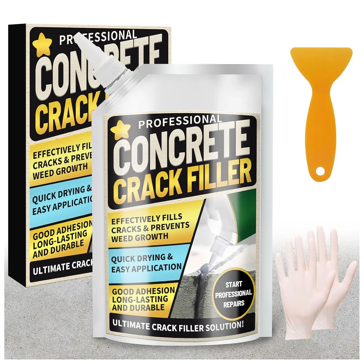 Concrete Crack Filler Caulk - 17.6 fl oz Durable and Long-Lasting Self-Leveling Cement Mortar Adhesive, Water Resistant Joint Repair for Basement, Outdoor Use, Prevents Weed Growth, Garage