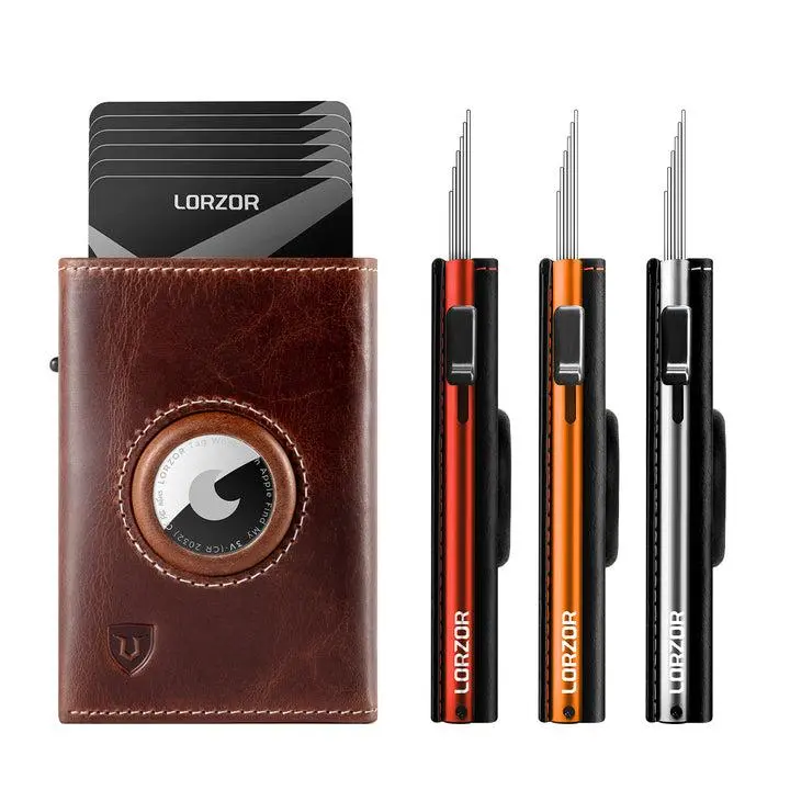 LORZOR Wallet for Men, Plain Pop-Up Genuine Leather Wallet, Full Grain Cow Hide with RFID Blocker, High-Capacity Card Slots & ID Window, Airtag Compatible, Bifold/Trifold, Anti-Theft, Lightweight