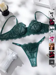 2 Piece Lace Lingerie Set Rose Red Elegant Date Night Romantic