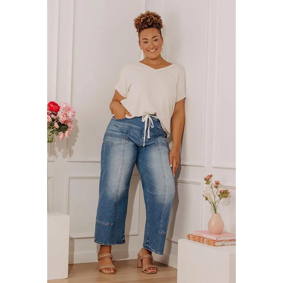 RISEN Calvin Midrise Barrel Leg Jean Curves