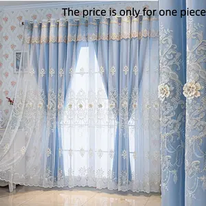 1pc European Style Home Decoration Room Decor Curtain, Dual Layered Net Design, Thickened No Embroidery Plain Color Full Sun Blocking Floor-Length Curtains, Blackout Window Cover
