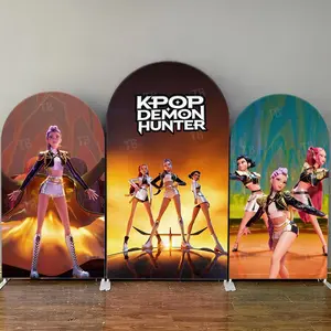 Golden Warrior Anime Girl Arch Backdrop Cover Set for Concert Themed Party