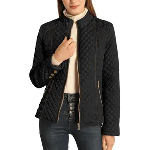 Women's Stand Collar Lightweight Quilted Puffer Jacket with Fleece lining for Fall and Winter
