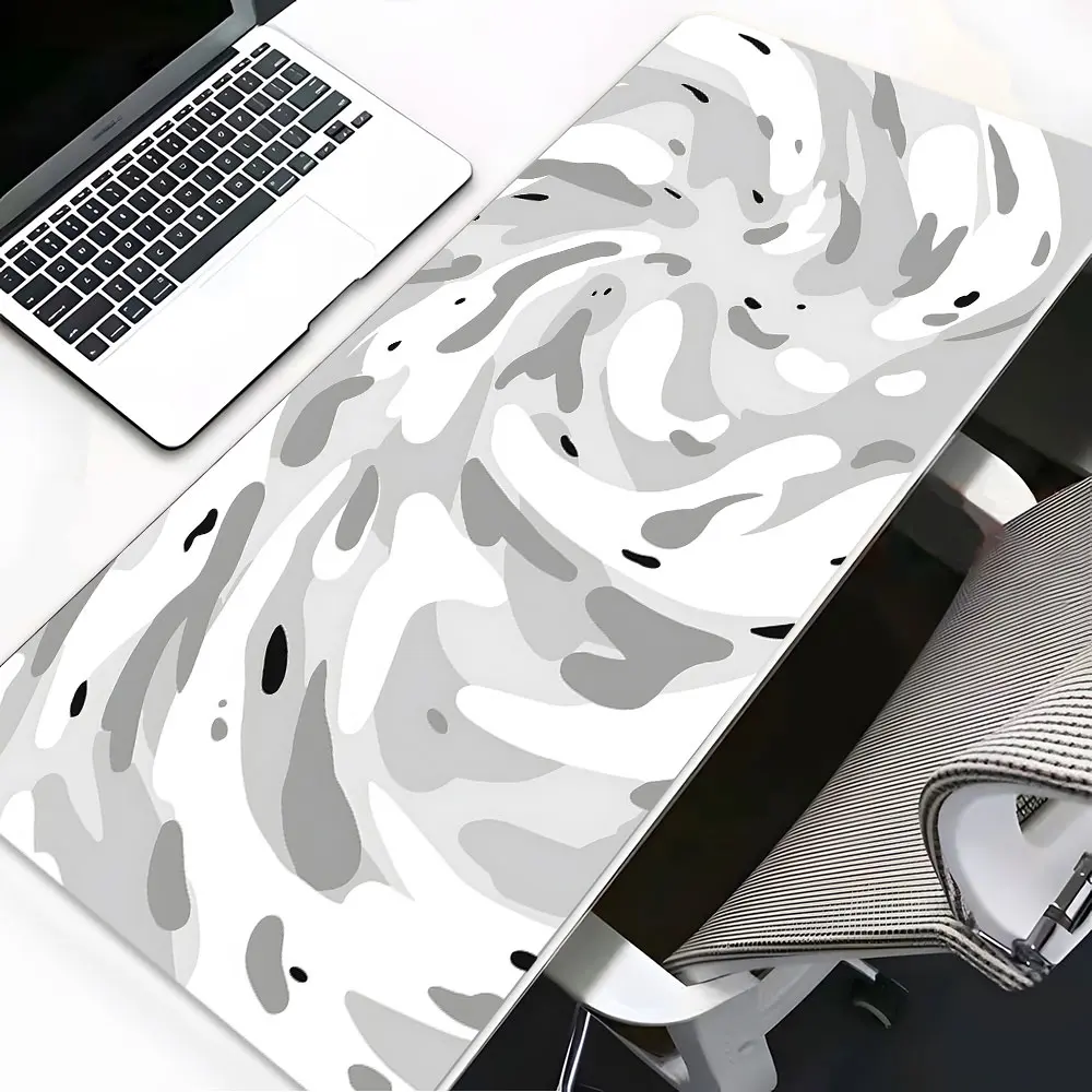 Black White Fluid Abstract Minimalist Gaming Mouse Pad, Washable Office Desk pad Non-Slip Rubber Base Stitched Edge For Desk Laptop For Home Office Game Gift For Friends Family Gaming Desk Accessory Office Desk Accessories, Computer Desk Accessories