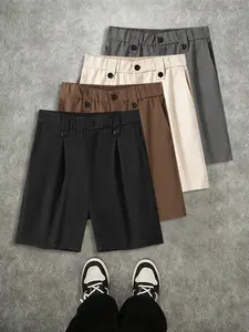 4-pack men’s suit shorts for summer—drapey, wrinkle-resistant suit fabric that is lightweight and breathable; suitable for work/commuting, shopping, dates, and everyday outings.