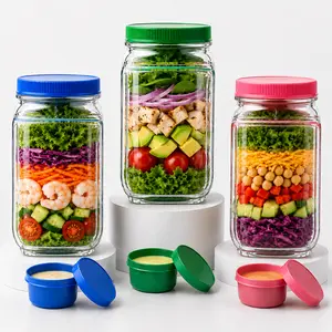 Upgraded Side-Opening Salad Container To Go – 35 OZ / 1000ml Leakproof Salad Jar with Dressing Cup, Portable Reusable Lunch Container for Meal Prep, Office, Gym & Travel