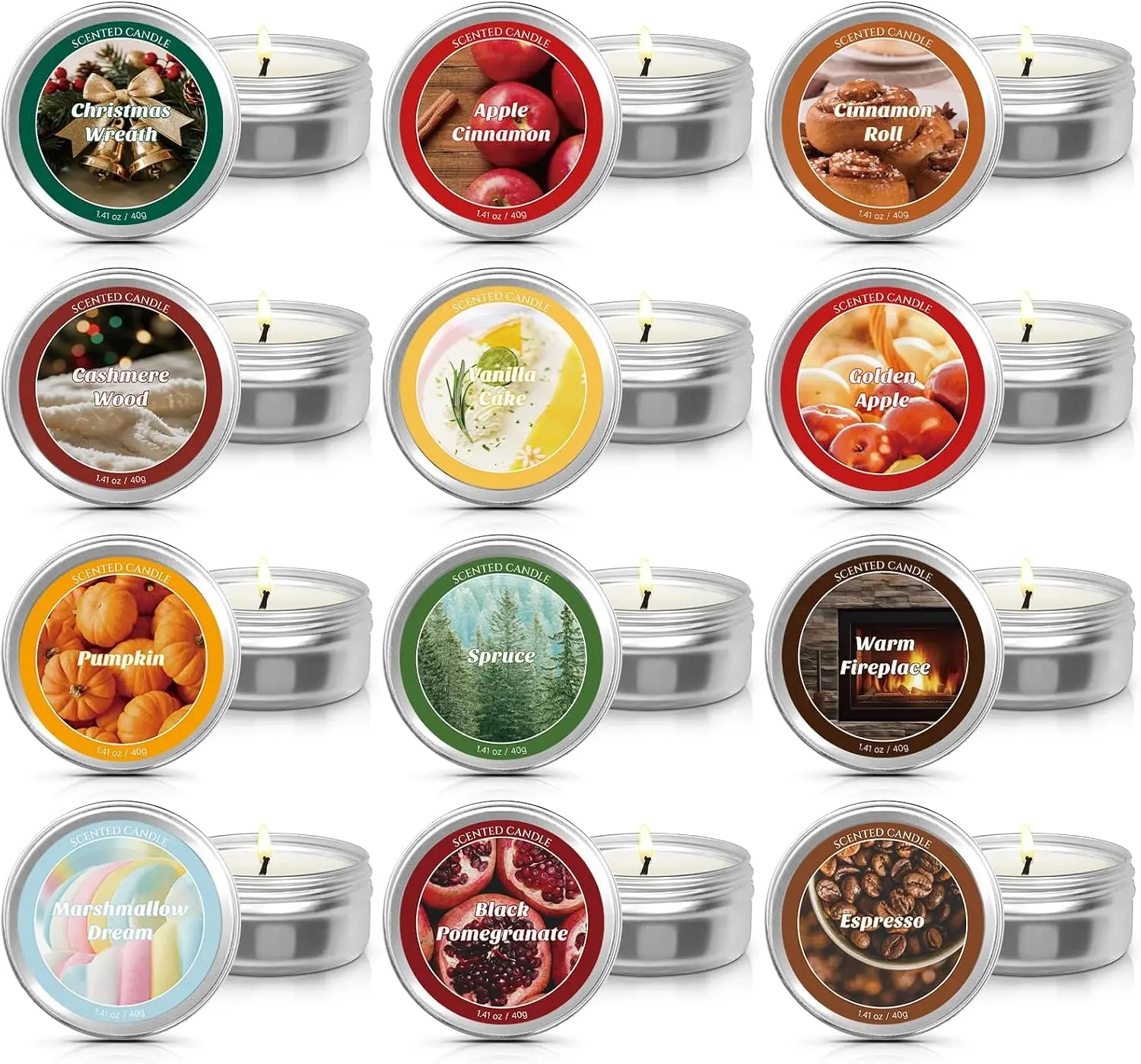Christmas Scented Candle 40g * 12 Scents Countdown Calendar 12 Days Surprise Holiday Scented Candles Gift Box Set for Outdoor Home Garden Party Decoration