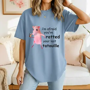 Funny Pink Rat T-Shirt I'm Afraid You've Ratted Your Last Tatouille Casual Graphic Menswear Short Sleeve Crewneck Tee