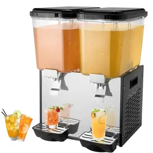 【Father's Day】VEVOR Commercial Beverage Dispenser,  2 Tanks 18 L / 19 QT Per Tank Juice Dispenser, 370W Stainless Steel Ice Tea Drink Machine with 45°F-54°F Cooling Temperature, for Cold Drink Restaurant Bar Party