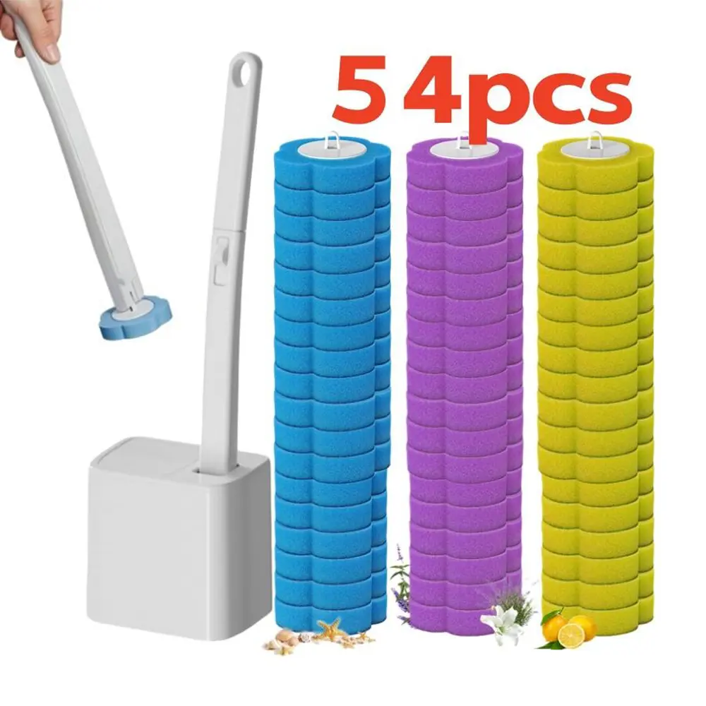 36/54Pcs Disposable Toilet Cleaning Brush Set with Wand, All-in-1 Bathroom Toilet Bowl Cleaner, Multi-functional Sink & Bathtub Scrubber Kit