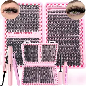 Eyelash Extension Kit, Cosmetic 2-in-1 Lash Bond & Seal with Lash Clusters and Tweezers, Reusable DIY Lash Clusters for Beginners at Home, Eyelash Glue & Tools Included, Eyelash Fixer, Eyelash Extensions Set