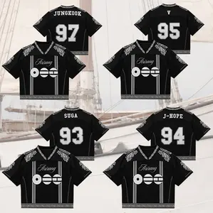 Custom Kpop Style Croptop Jersey Shirt – Black Oversized Crop Top, Personalized Name & Number, Unisex Streetwear
