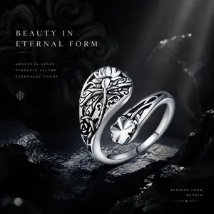 Zen Garden Dragonfly Ring – 925 Sterling Silver with Clover Accent Vintage Engagement Ring Vintage Rings