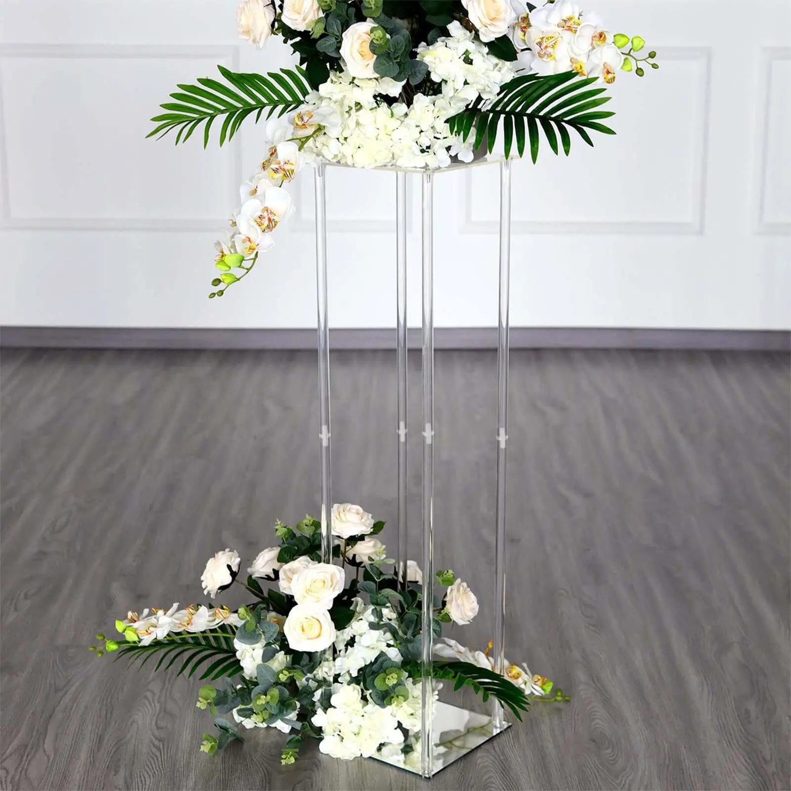 Acrylic Floor Vase Flower Stand 40" Clear with Square Mirror Base - Stylish Wedding Column Centerpiece