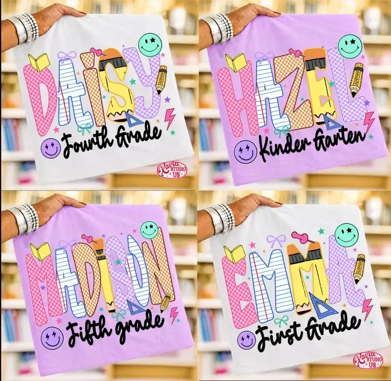 Custom Name Pencil Shirt, Custom Back To School For Girl Shirt, Cute Kids School Shirt, First Day Of School Custom Name, Custom School Shirt
