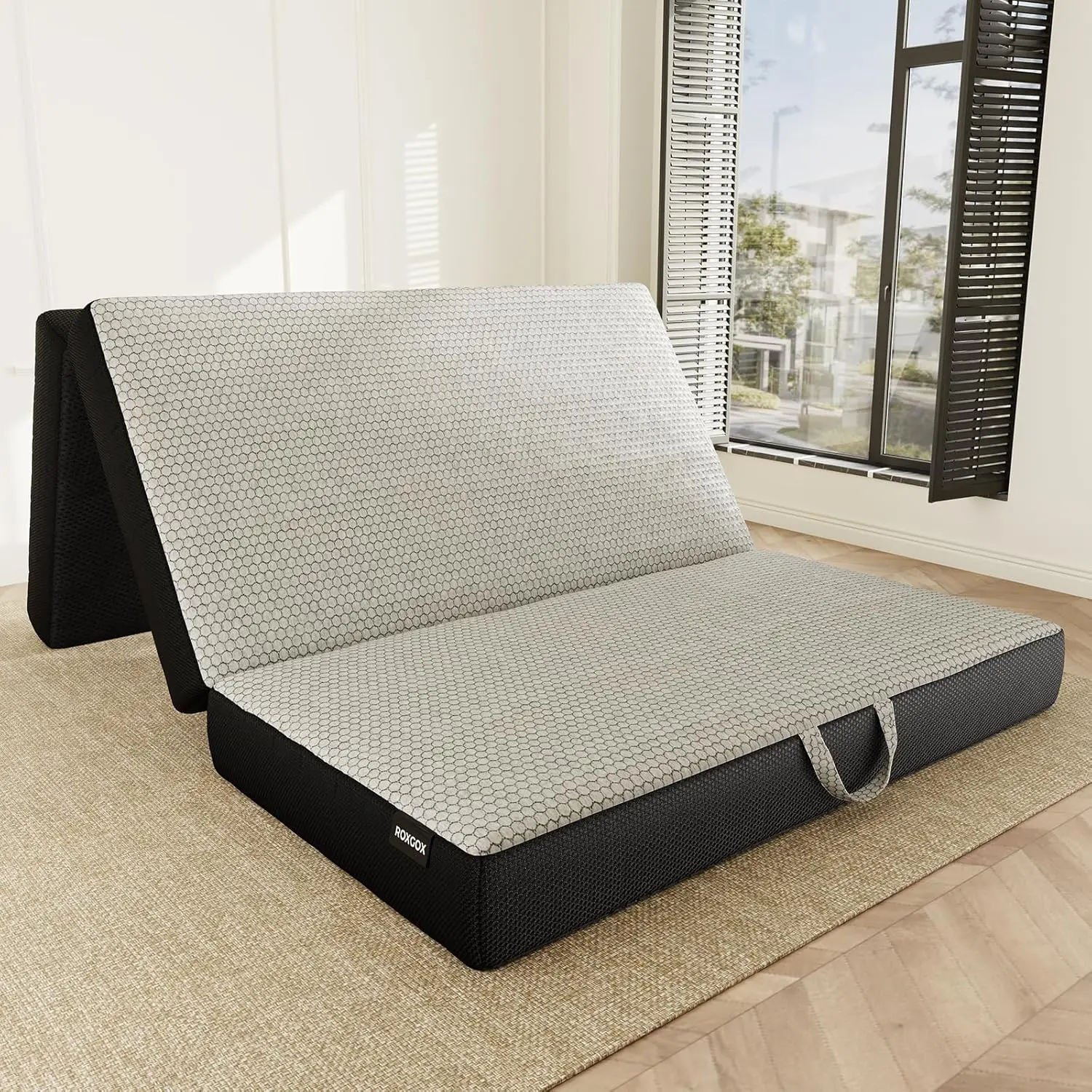 Memory Foam Trifold Mattress - Full Portable Floor Bed 6 Inch, Foldable Mat with Washable Cover, Handle & Non-Slip Bottom, for RV, Travel, Camping, Yoga, 73"x52"x6"
