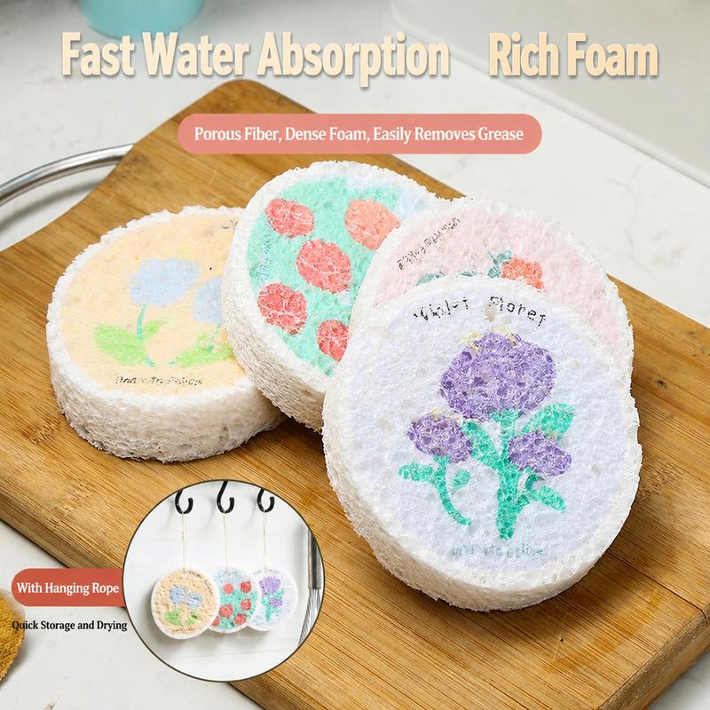 6pcs Multipurpose Dish Sponge Scouring Pads Set, Non-Toxic Scratch-Free Thick Soft High-Absorbency Expandable Foam Floral, 2026 Cute Home Care Gift for Kitchen Utensils & Bathroom Cleaning Tools
