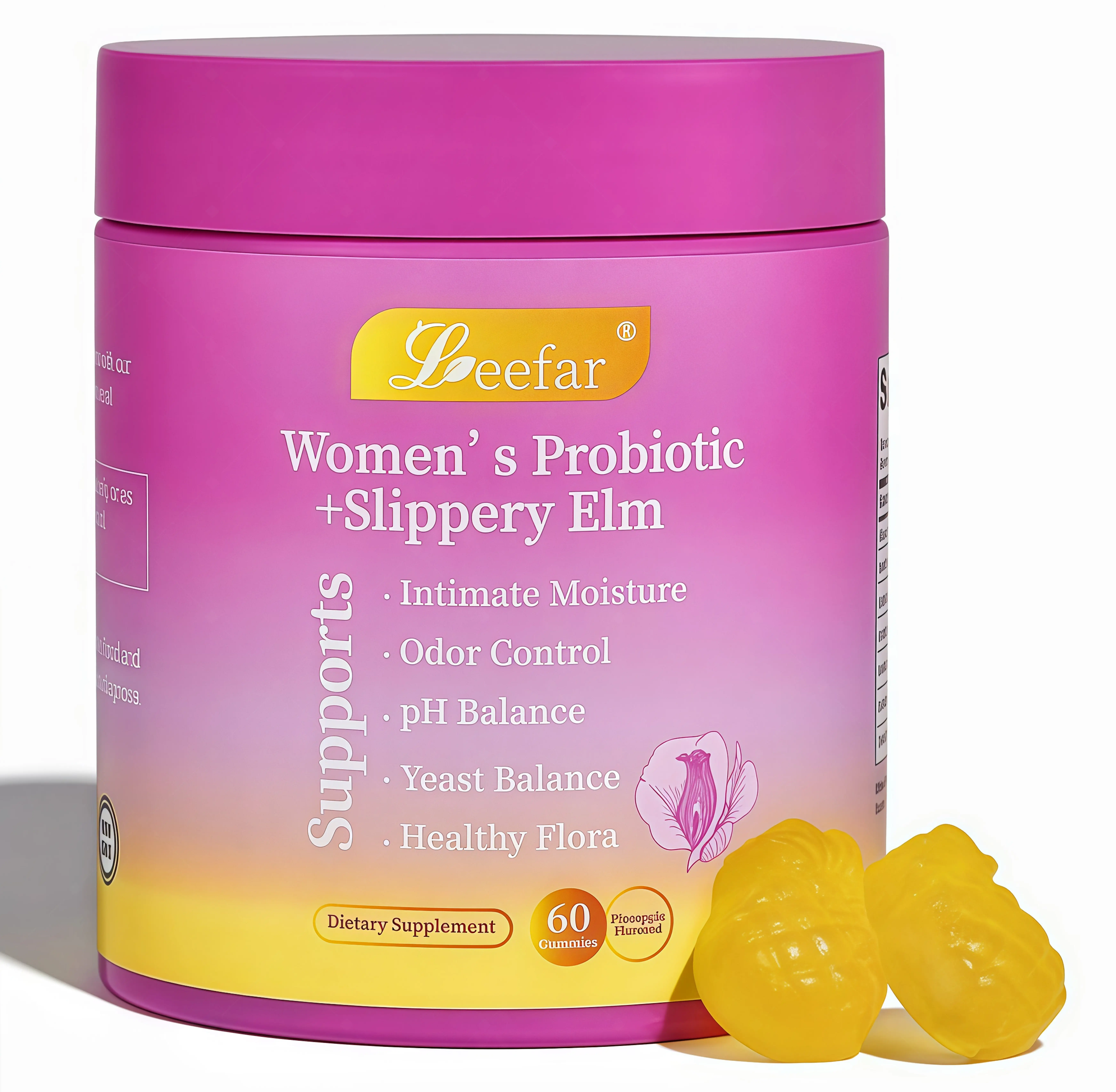 LEEFAR Her Probiotics Gummies KF - All in One Solution with Slippery Elm and Prebiotics & Lactobacillus Probiotic Blend for Women's pH Balance and Dryness Hawaiian Pineapple Gummies Dietary Supplement