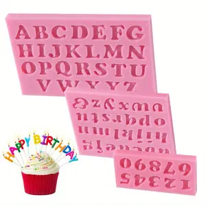 3Pcs Silicone Uppercase Lowercase Alphabet Number Fondant Mold, Letter Molds for Chocolate Covered Strawberries, Making Candy, Gummy, Biscuit, Ice Cube Tray, Cake Decorations