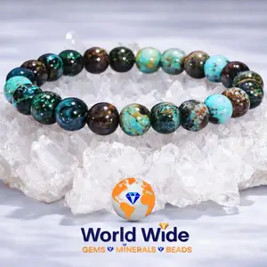 8mm Natural Chrysocolla Bracelet | Turquoise Green Gemstone Stretch Bracelet AA Quality