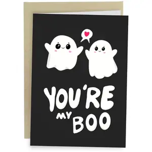 Valentine Day Gift You're My Boo Funny Ghost Anniversary Cards for Husband or Wife - Cute Valentine's Day Card - Romantic Birthday Card for Boyfriend or Girlfriend - I Love You Spooky Card for Him or Her