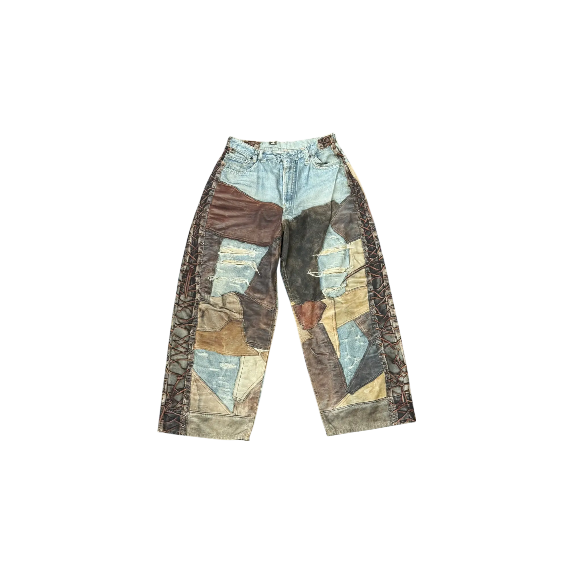 Acne Studios Leather and Patchwork Print Jeans