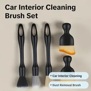 5PCS Car Detailing Brush Kit - Ultra Soft Boars Hair Car Interior Detailing Brushes, Includes 4 Different Brushes, Multi-use for Cleaning Interior or Exterior
