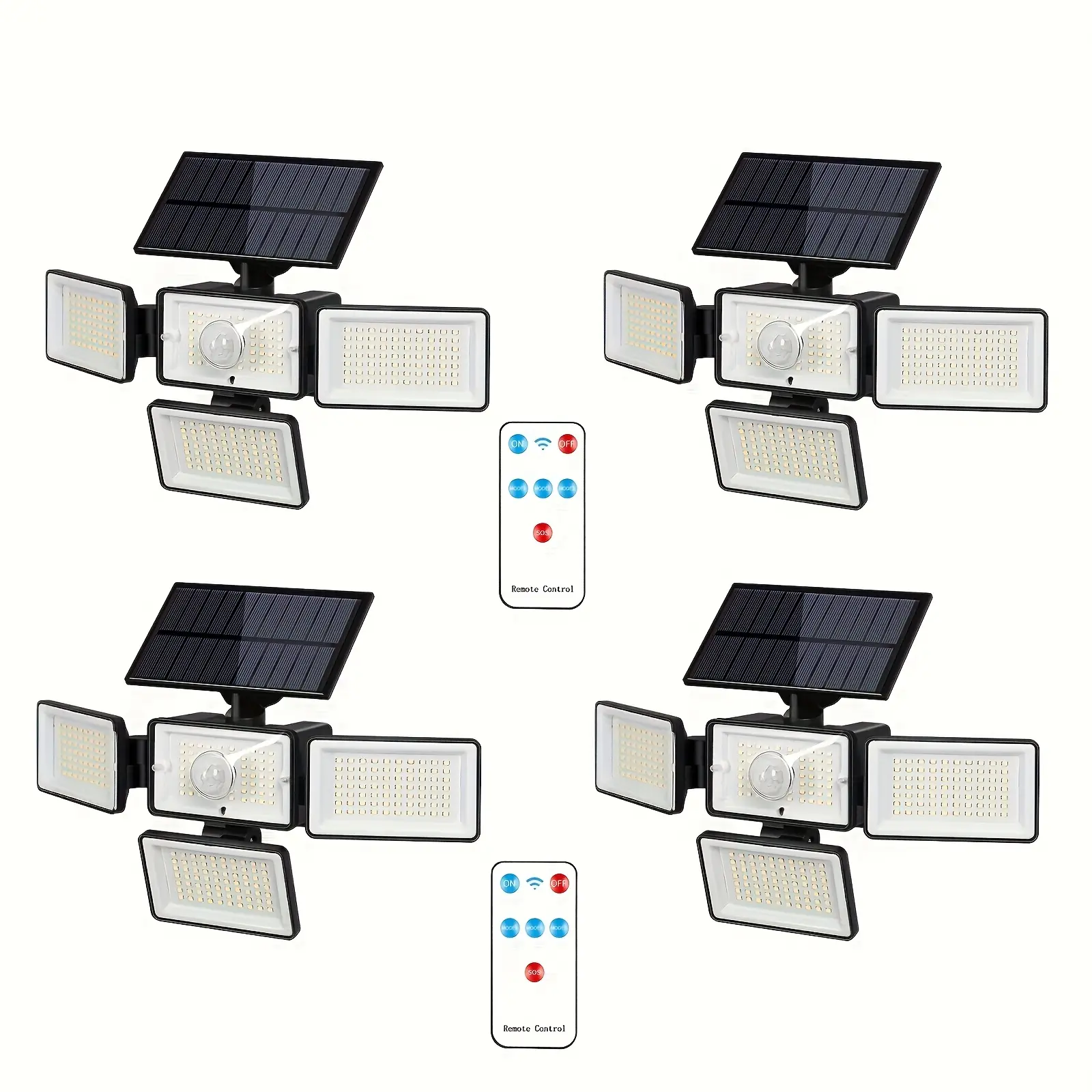 2/4pcs 288LED Super Bright Solar Motion Sensor Outdoor Light, Waterproof IP65, Floodlight, Four Adjustment Modes, Intelligent Auto Adjustment, Remote Control, for Camping, Garden, Landscape Lightinp