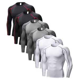 6 Pack Compression Tops for Men Quick Dry Lightweight Baselayer Long Sleeve T Shirt Mens for Cycling Skiing Running Hiking Polyester Elastane Moisture Wicking Elastic Breathable