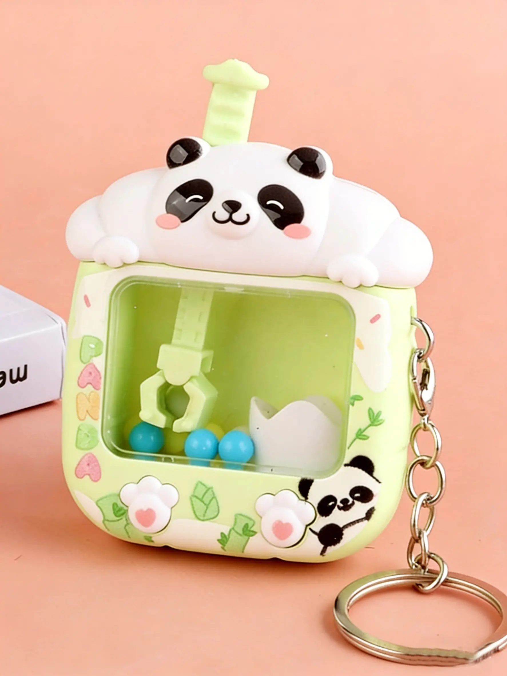 Cartoon Mini Claw Machine Panda Dog Egg Toy Portable Fidget Keyring Backpack Pendant, Cute Design, Stress Relief Desk Toy, Travel & Classroom Gift for Kids