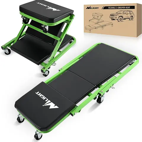 Nilight 36in 2-in-1 Metal Creeper/Stool, Thickened Steel Frame, Reinforced Bolts, High-Density Padded Seat, Quick-Switch Design, Supports Up to 330 lbs, 360° Swivel Casters, Cushioned Leather Headrest, Vehicle Repair Hand Tool
