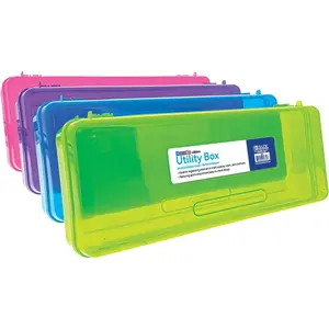 Plastic Pencil Case, Ruler Length Utility Storage Box, Multi Purpose Organizer &  Holder, Transparent Box Design, Assorted Color, Ideal for School, Office & Craft Use, 4-Pack