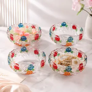 2/4pcs Rose Embossed Glass Dessert Bowl,4.5" Glass Ice Cream Bowl for Serving Sundaes and Salads Elegant Kitchen Gadget for Home and Parties