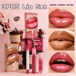 3-Piece Lip Makeup Set, Matte Lip Liner, Natural Glossy Lip Gloss, Hydrating Lip Oil, Long-Lasting Waterproof, Sweatproof, Easy Apply, Moisturizing Daily