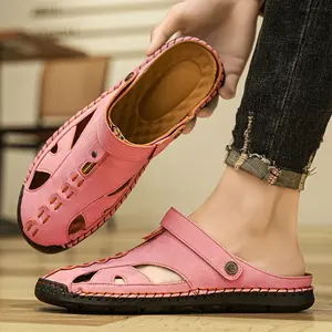 Men's Leather Mid-top Lace-up Casual Round Toe Breathable All-Season Outdoor Hiking Boots with EVA Sole Flat Heel