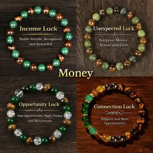 Wrapped Wish B Money Attraction Bracelet aesthetic with Green Aventurine & Tiger Eye - blue friendship bracelet beaded jewelry protection bracelet encouragement gift fashion artificial bracelet of the day Colorblock Beaded Crystal Bracelet